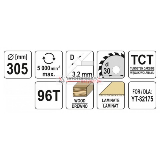 YATO Fűrésztárcsa fához 305 x 30 x 2,2 mm / 96T