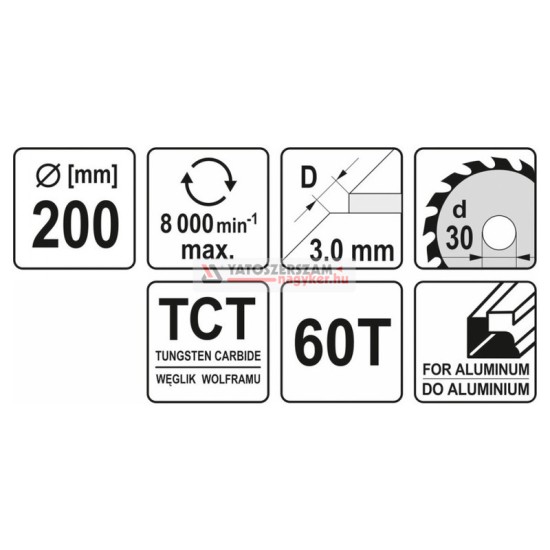 YATO Fűrésztárcsa alumíniumhoz 200 x 30 x 1,5 mm / 60T