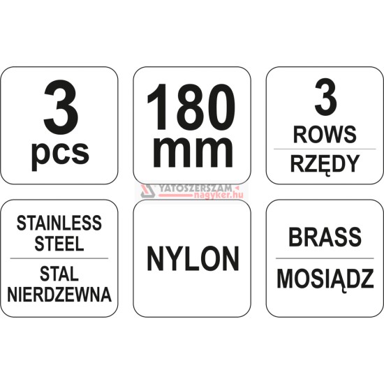 YATO Drótkefe készlet 3 részes 180 mm műanyag nyéllel