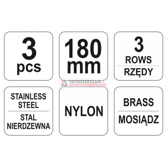 YATO Drótkefe készlet 3 részes 180 mm műanyag nyéllel