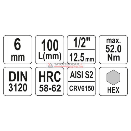 YATO Bithegy dugófejjel Imbusz 6mm 1/2" 100mm hosszú