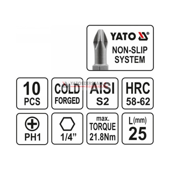 YATO Bithegy készlet 10 részes PH1 25mm