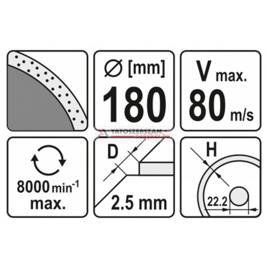 YATO Gyémánt vágótárcsa 180 x 2,5 x 5,3 x 22,2 mm folytonos