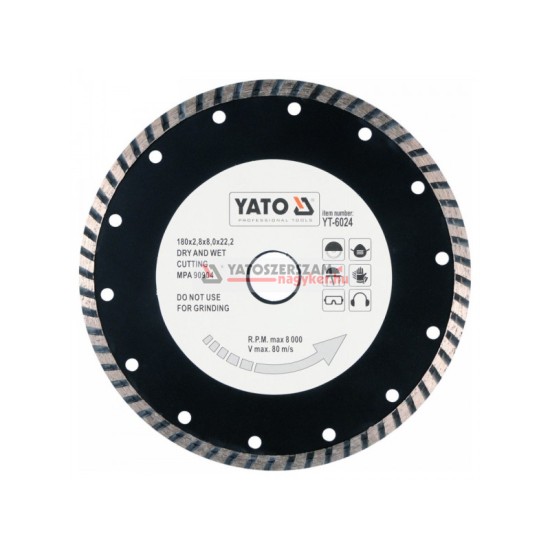 YATO Gyémánt vágótárcsa 180 x 2,8 x 8,0 x 22,2 mm turbo