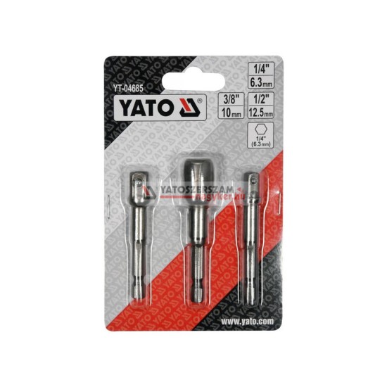 YATO Dugókulcs adapter készlet 3 részes 1/4" Hex->1/2", 1/4", 3/8" négyszög