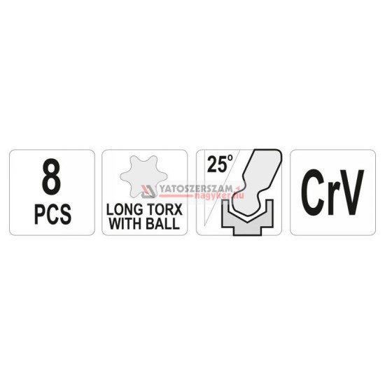 YATO Gömbfejű Torx kulcs készlet 8 részes T9-T40 CrV