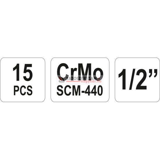 Hosszú gépi dugókulcs készlet 15 részes 1/2": 10-32 mm YATO