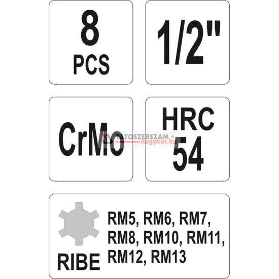 Gépi bit Ribe dugókulcs készlet 8 részes 1/2": RM5-RM13 YATO