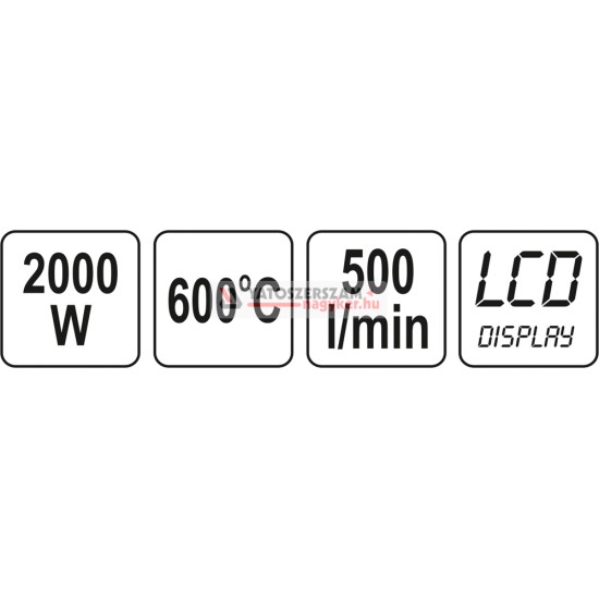 Elektromos hőlégfúvó LCD kijelzős + tartozékok 600 °C 2000 W YATO