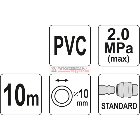 Pneumatikus tömlő gyorscsatlakozóval 10 mm x 10 m, 2,0 MPa YATO