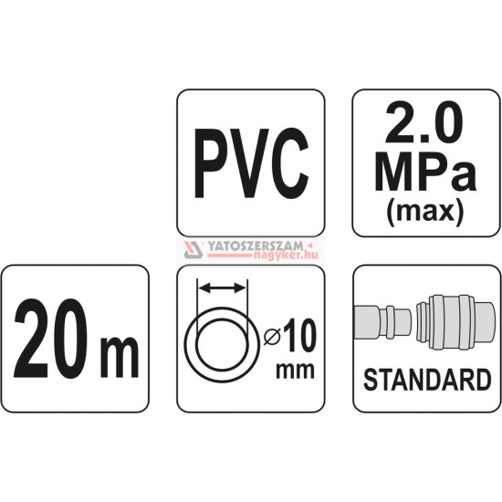Pneumatikus tömlő gyorscsatlakozóval 10 mm x 20 m, 2,0 MPa YATO