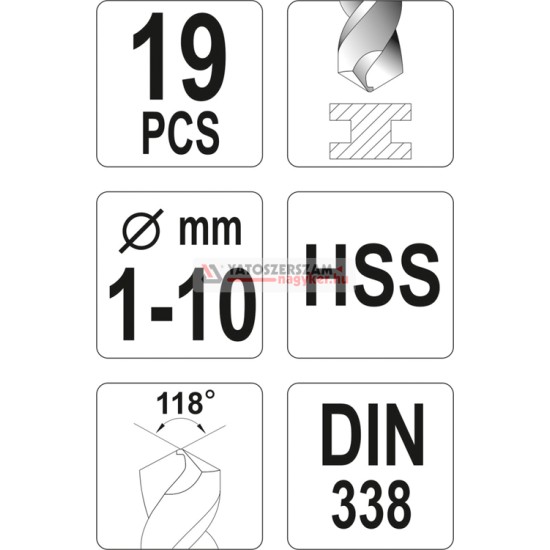 Csigafúró készlet 19 részes 1-10 mm HSS YATO