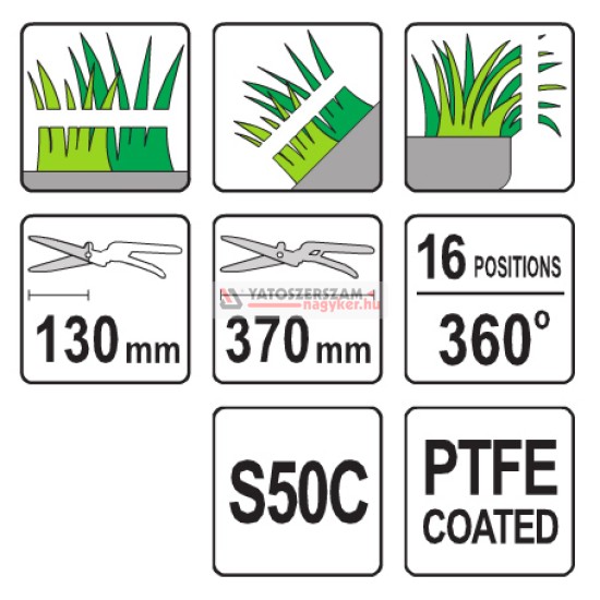 YATO Fűnyíró olló 370mm forgatható (16 pozíció 360°)