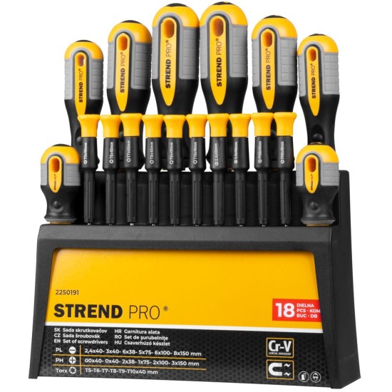 Csavarhúzó készlet Strend Pro SDX72-118, 18 db, Torx + lapos + Phillips