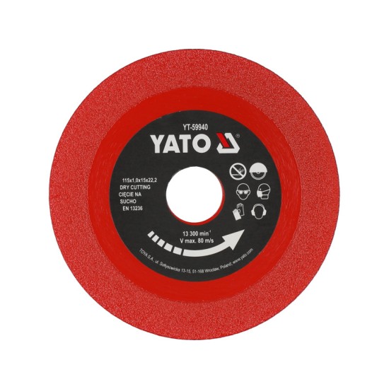 YATO Gyémánt vágókorong csempevágó és üvegvágó 115 x 22,2 mm YATO Gyémánt vágókorong csempevágó és üvegvágó 115 x 22,2 mm