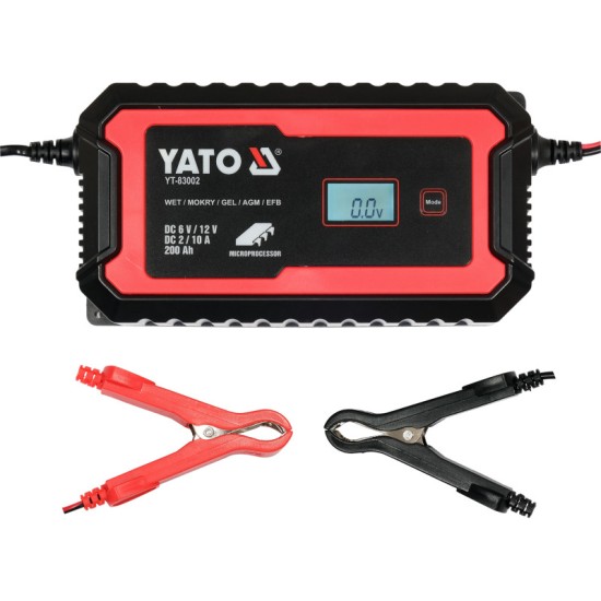 YATO Akkumulátor töltő 6/12 V 2/10 A max. 200 Ah LCD kijelző