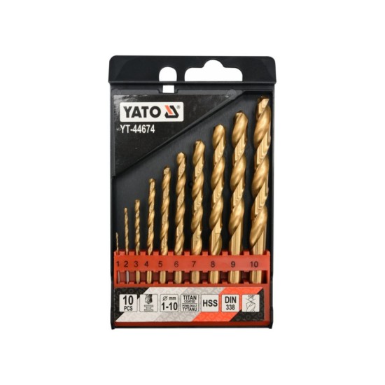 YATO Csigafúró készlet 10 részes 1-10 mm HSS-TiN (bit befogás)