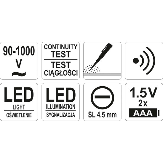 YATO Fáziskereső érintésmentes mérés 90-1000 V-ig szigetelt