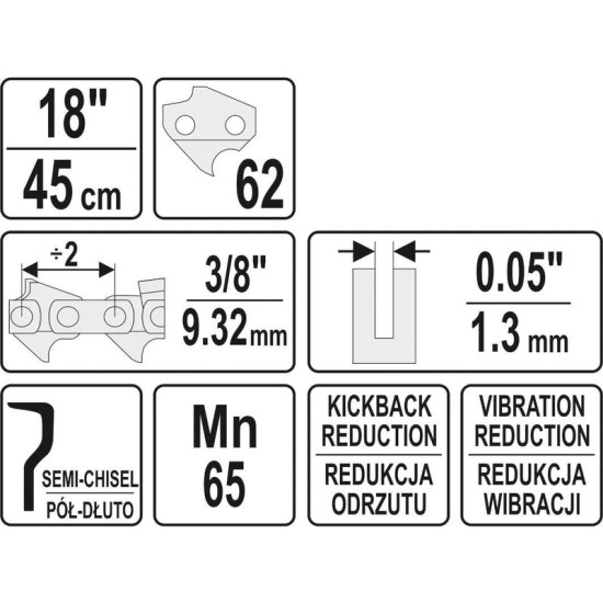 Láncfűrész lánc 18" 3/8" 1,3 mm YATO
