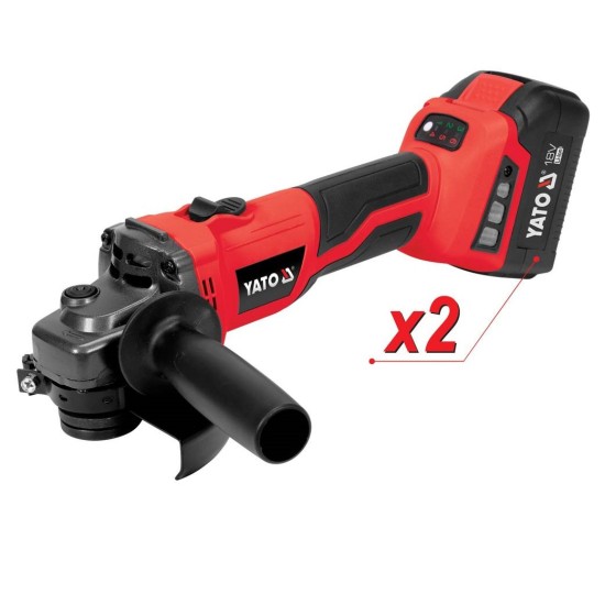 YATO Akkus sarokcsiszoló 18V /125 mm, állítható sebesség (2db x 4,0 Ah akksi +1db töltő)