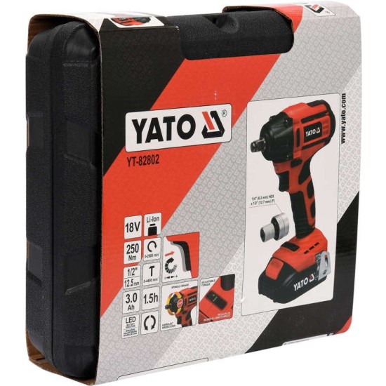 YATO Akkus ütvecsavarozó szénkefe nélküli 250Nm 18 V Li-ion (1 x 3,0 Ah akku + töltő)