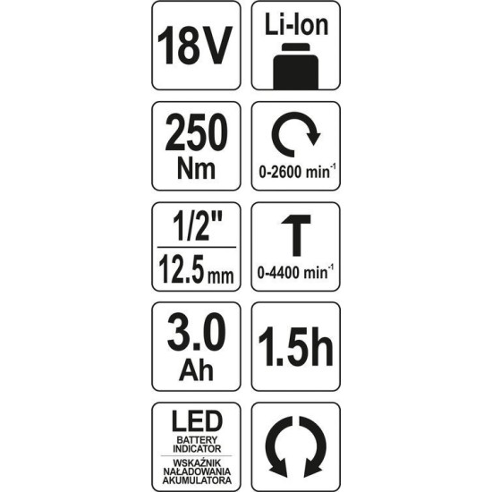 YATO Akkus ütvecsavarozó szénkefe nélküli 250Nm 18 V Li-ion (1 x 3,0 Ah akku + töltő)
