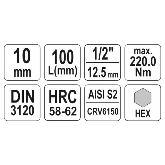 YATO Bithegy dugófejjel Imbusz 10mm 1/2" 100mm hosszú