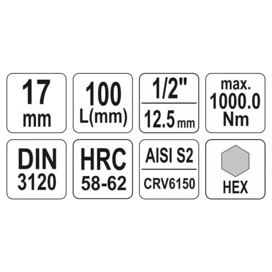 YATO Bithegy dugófejjel Imbusz 17mm 1/2" 100mm hosszú