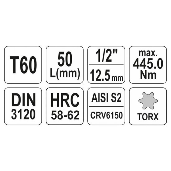 YATO Bithegy dugófejjel T60 1/2" 55 mm hossz CrV