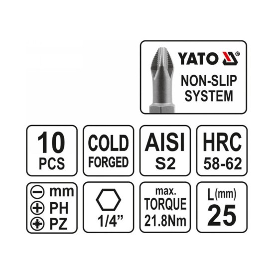 YATO Bithegy készlet 10 részes 25 mm
