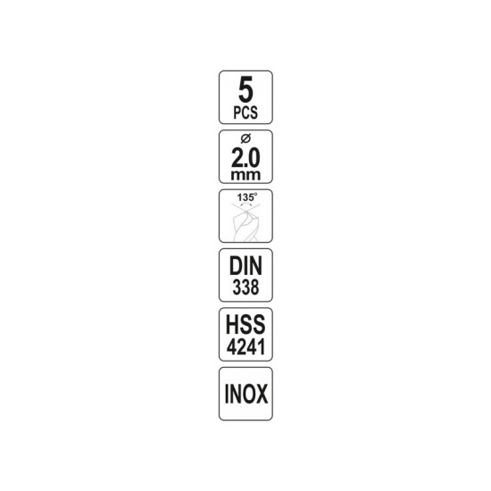 YATO Csigafúró 2,0 x 48/22 mm inox HSS Premium (5 db/cs)