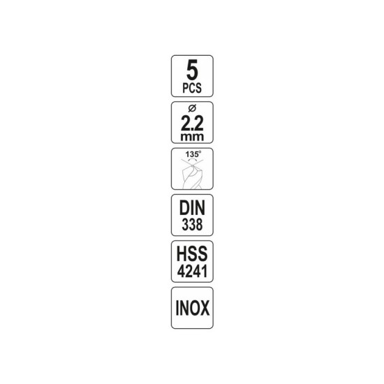 YATO Csigafúró 2,2 x 53/28 mm inox HSS Premium (5 db/cs)