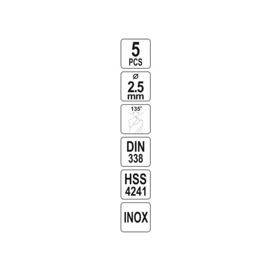 YATO Csigafúró 2,5 x 57/30 mm inox HSS Premium (5 db/cs)