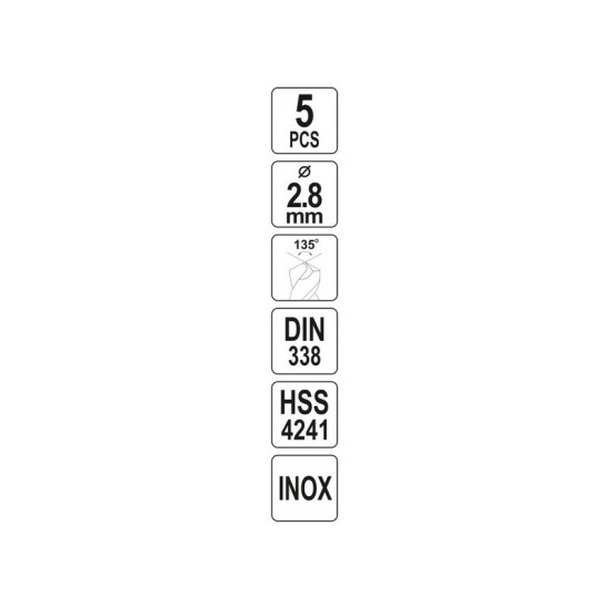 YATO Csigafúró 2,8 x 62/30 mm inox HSS Premium (5 db/cs)