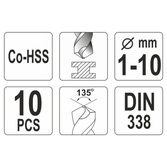 YATO Csigafúró készlet 10 részes 1-10 mm HSS Co
