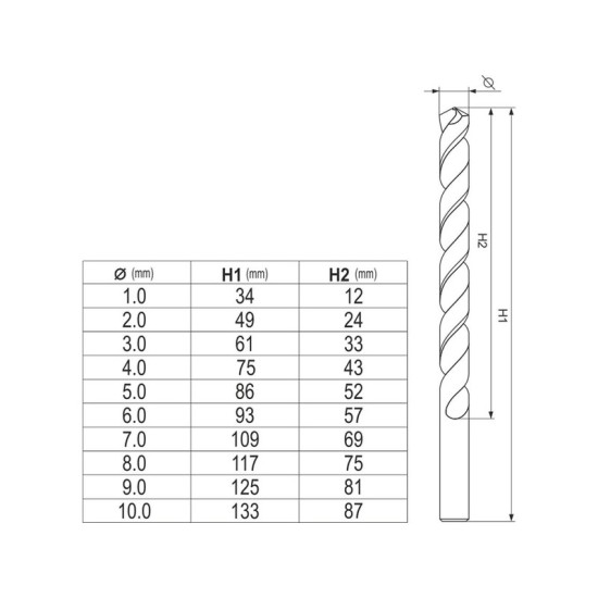 YATO Csigafúró készlet 10 részes 1-10 mm HSS Co