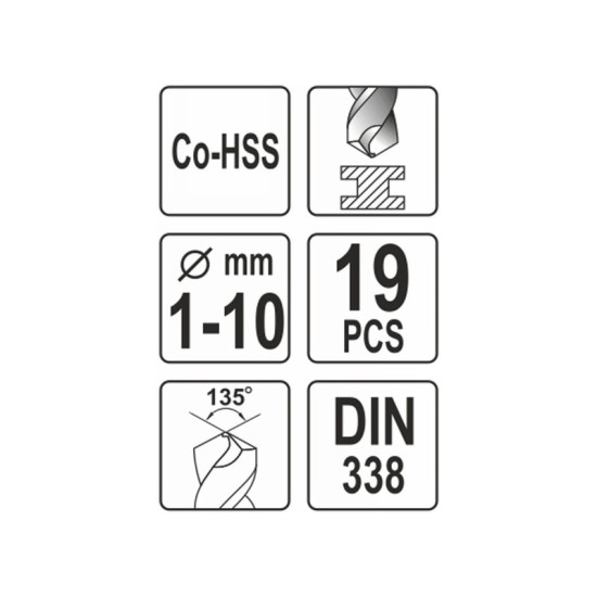 YATO Csigafúró készlet 19 részes 1-10 mm HSS Co