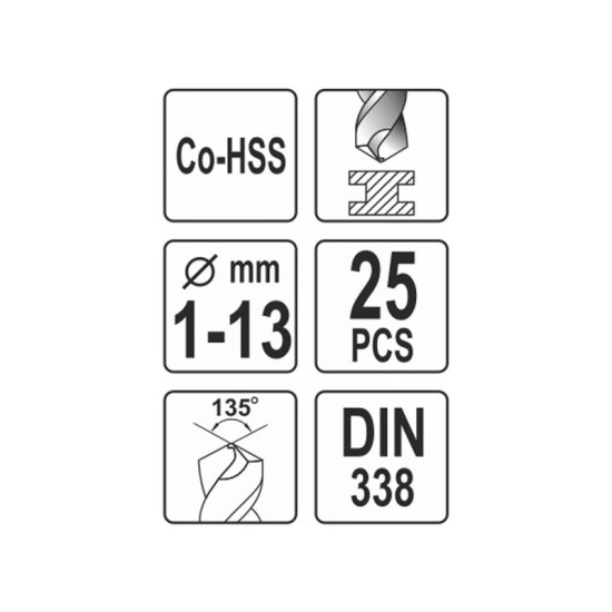 YATO Csigafúró készlet 25 részes 1-13 mm HSS Co