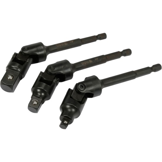 YATO Csuklós dugókulcs adapter készlet 3 részes 1/4" Hex -> 1/4" 3/8" 1/2" négyszög CrV