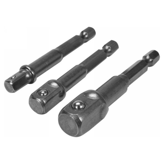 YATO Dugókulcs adapter készlet 3 részes 1/4" Hex->1/2", 1/4", 3/8" négyszög