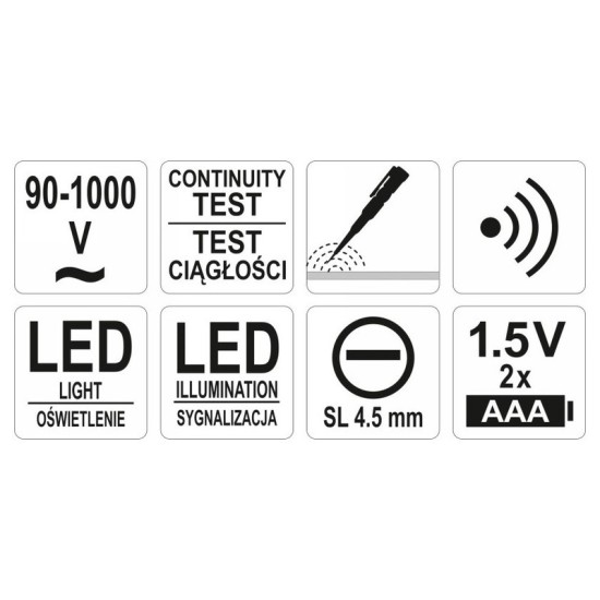 YATO Fáziskereső érintésmentes mérés 90-1000 V-ig szigetelt