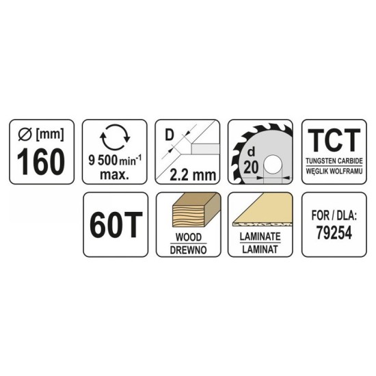 YATO Fűrésztárcsa fához 160 x 20 x 1,5 mm / 60T