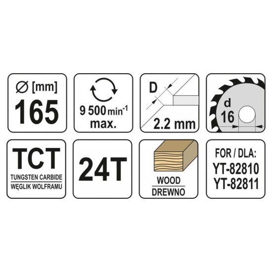 YATO Fűrésztárcsa fához 165 x 16 x 1,5 mm / 24T