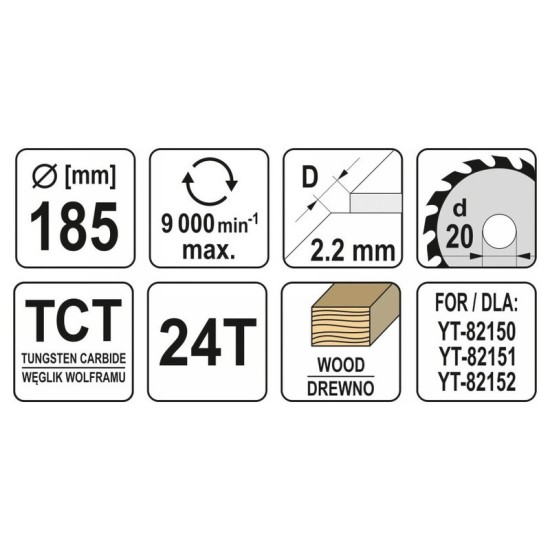 YATO Fűrésztárcsa fához 185 x 20 x 1,5 mm / 24T