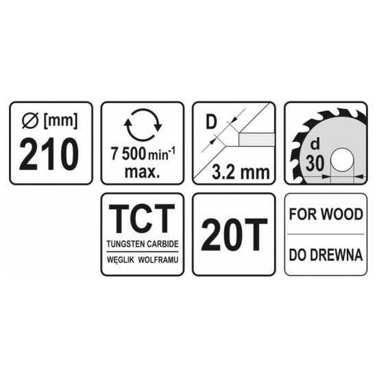 YATO Fűrésztárcsa fához 210 x 30 x 2,2 mm / 20T