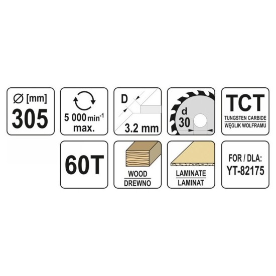 YATO Fűrésztárcsa fához 305 x 30 x 2,0 mm / 60T