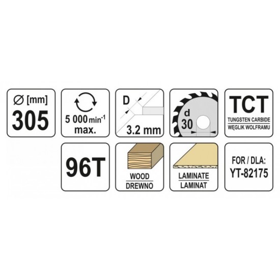 YATO Fűrésztárcsa fához 305 x 30 x 2,2 mm / 96T