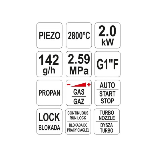 YATO Gázégő pisztoly piezo 2kW 2800°C