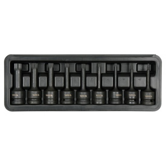 YATO Gépi bit Spline dugókulcs készlet 9 részes 1/2" M4 - M16
