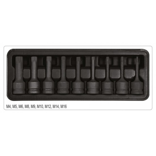 YATO Gépi bit Spline dugókulcs készlet 9 részes 1/2" M4 - M16